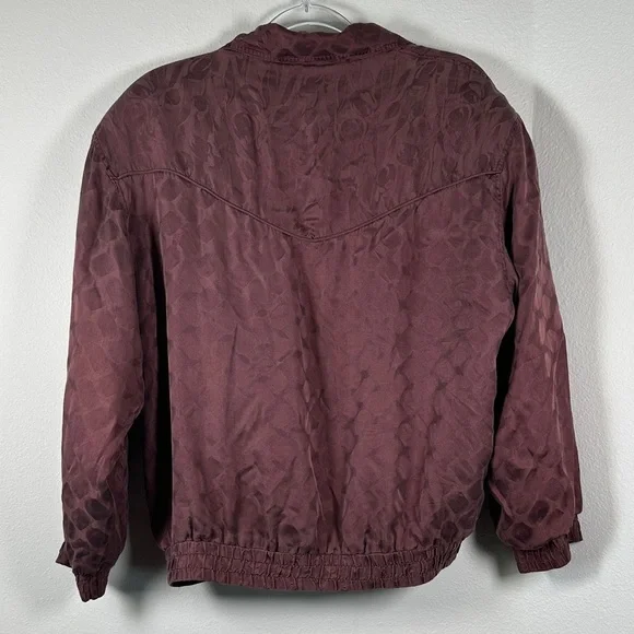 Vintage FUDA International Y2K Quilted 100% Silk Burgundy Bomber Jacket Size M - Picture 8 of 10